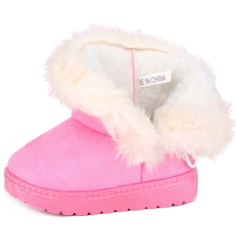 Femizee Toddler Girls Boots Warm Winter Snow Boots for Kid Boys Flat Button Size 5 Toddler,Pink 21 - Image 5